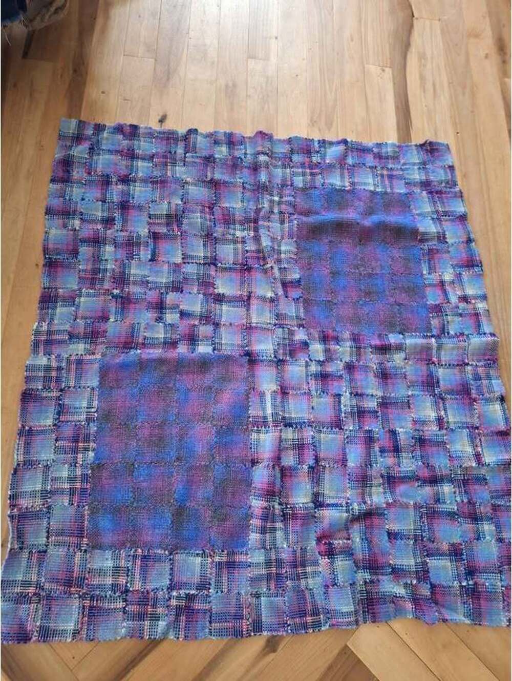 Vintage pin loomed quilt, warm wool, lap sized, gorgeous colors!
